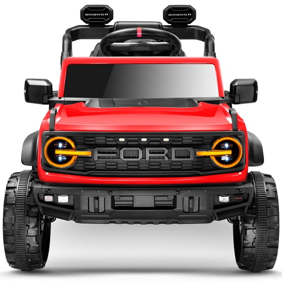 COCLUB 12V Electric Car for Kids, Licensed Ford Bronco Raptor Ride on Toys with Remote Control, Electric 4 WheelerW/ Suspension, 3 Speeds, Led Lights, Bluetooth, Kids Cars to Drive Truck Red