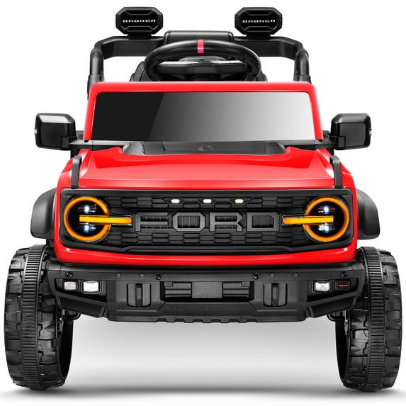 COCLUB 12V Electric Car for Kids, Licensed Ford Bronco Raptor Ride on Toys with Remote Control, Electric 4 WheelerW/ Suspension, 3 Speeds, Led Lights, Bluetooth, Kids Cars to Drive Truck Red