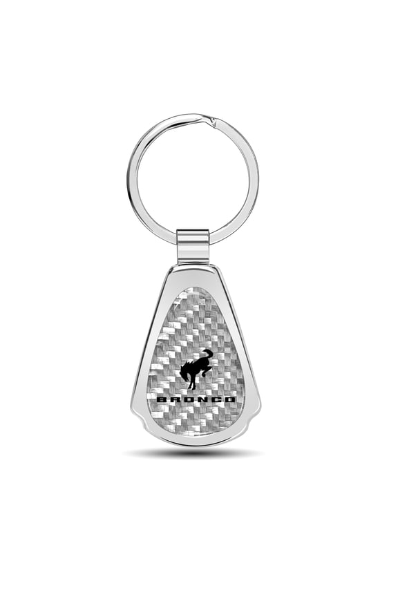 Ford Bronco Real Silver Dome Carbon Fiber Chrome Metal Teardrop Key Chain