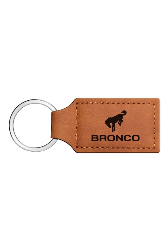 Ford Bronco Rectangular Brown Leather Key Chain
