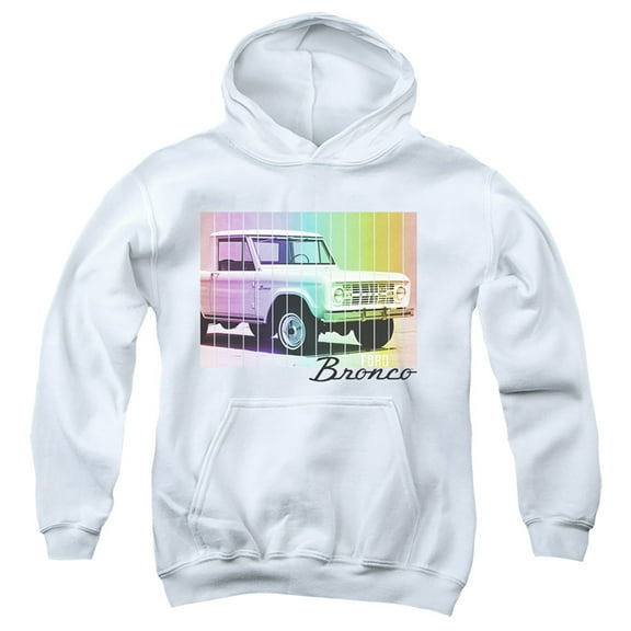 Ford Bronco Retro Rainbow Youth Pullover Hoodie Sweatshirt White