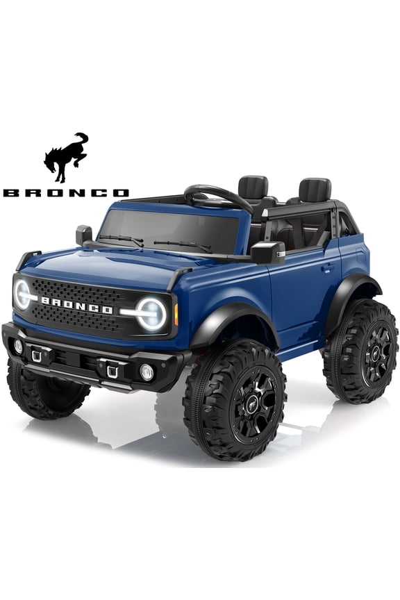 Licensed Ford Bronco 24V 2 Seater Truck Battery Powered Ride on with Remote Control & Bluetooth, Electric Car for Kids Toddler, Blue