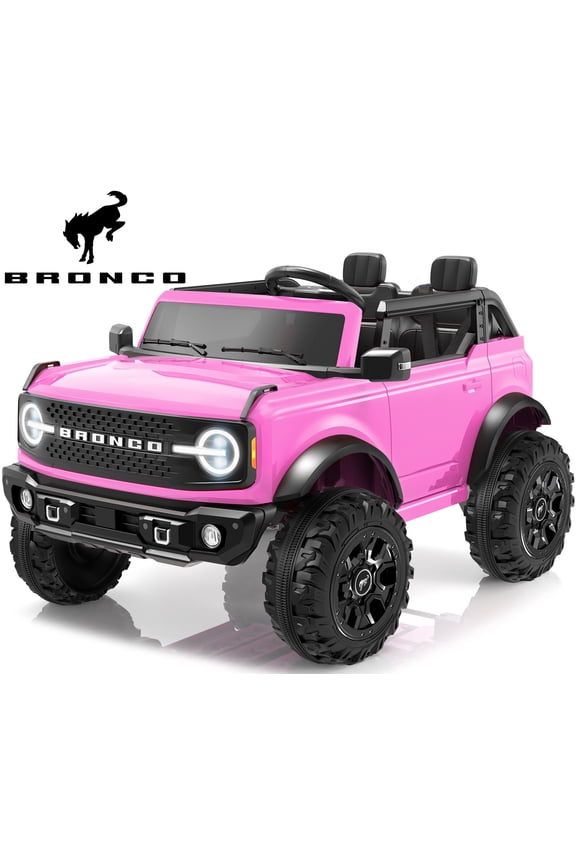 Ford Bronco Ride on Toy Car 2 Seater, 24V Powered Ride on Car with Remote Control, Electric Car for Kids Toddlers w/Bluetooth, 4 Wheelers Truck for Boys Girls Ages 3-8, Pink