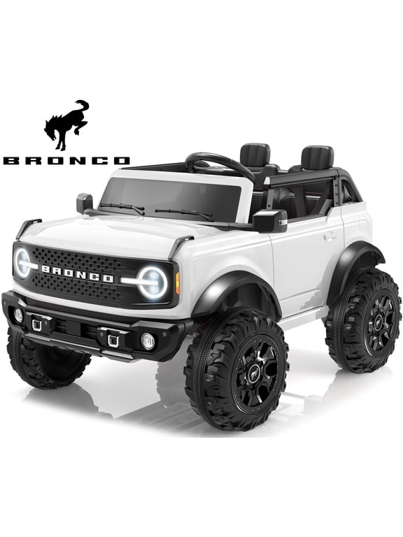 Licensed Ford Bronco 24V 2 Seater Truck Battery Powered Ride on with Remote Control & Bluetooth, Electric Car for Kids Toddler, White