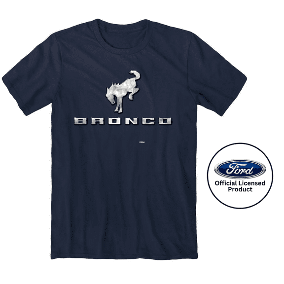 Ford Bronco Script Emblem Logo Graphic T-Shirt Navy Blue Official Licensed (M)