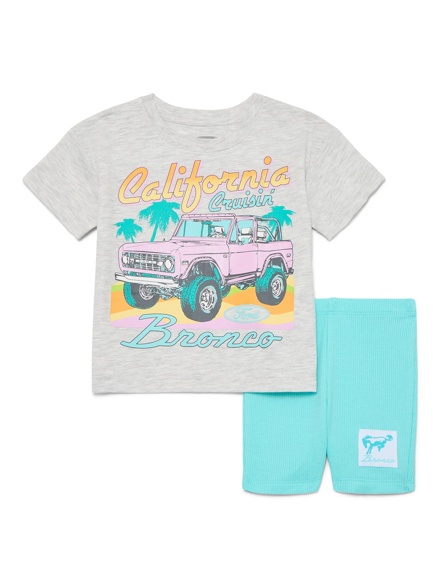 Ford Bronco Toddler Girls Graphic Tee and Bike Shorts Set, 2-Piece, Sizes 12M-5T