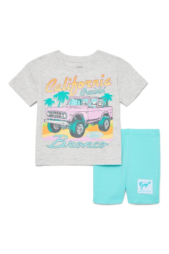 Ford Bronco Toddler Girls Graphic Tee and Bike Shorts Set, 2-Piece, Sizes 12M-5T