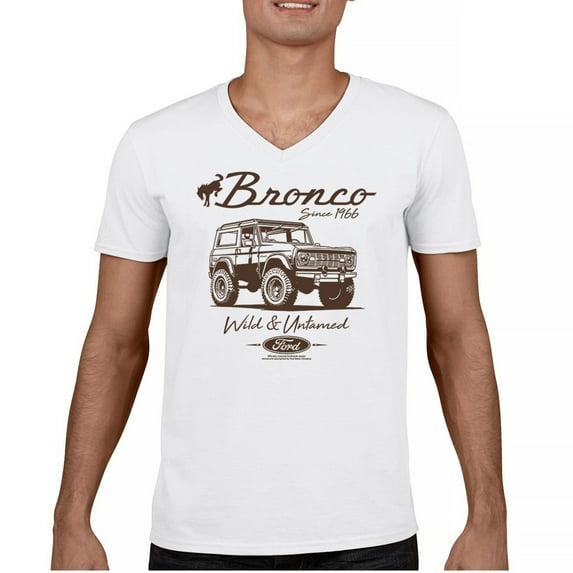 Ford Bronco Wild and Untamed Since 1966 V-Neck T-shirt Vintage Off-Road 4x4 Adventure Retro Truck Licensed Tee