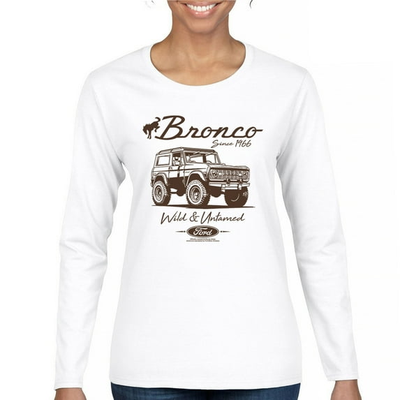 Ford Bronco Wild and Untamed Since 1966 Women's Long Sleeve T-shirt Vintage Off-Road 4x4 Adventure Retro Truck Licensed