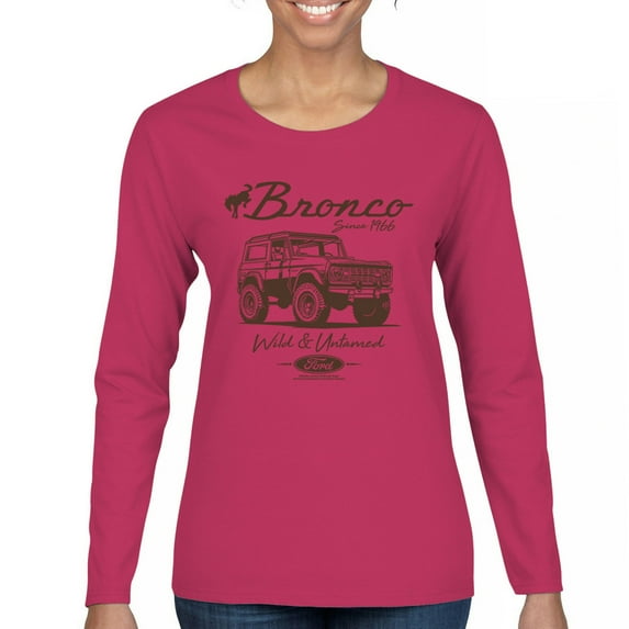 Ford Bronco Wild and Untamed Since 1966 Women's Long Sleeve T-shirt Vintage Off-Road 4x4 Adventure Retro Truck Licensed