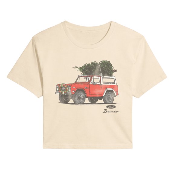 Ford - Bronco Xmas Tree - Juniors Cropped Graphic T-Shirt