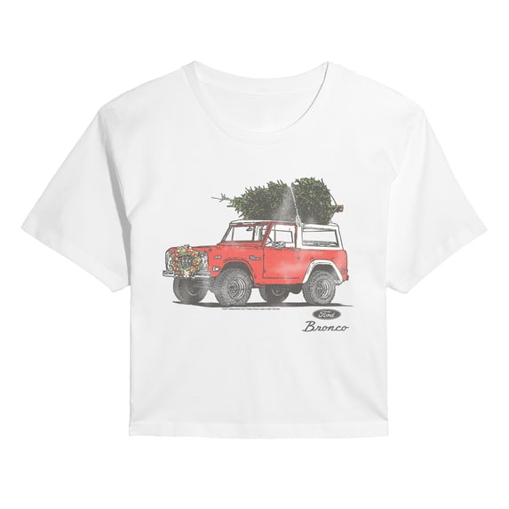 Ford - Bronco Xmas Tree - Juniors Cropped Graphic T-Shirt