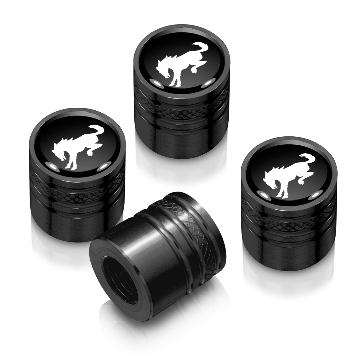 Ford Bronco in Black on Black Aluminum Cylinder-Style Tire Valve Stem Caps