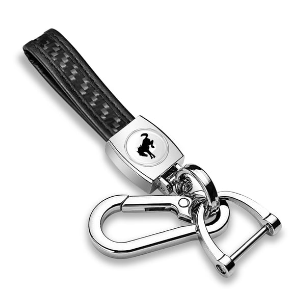 Ford Bronco in White Real Black Carbon Fiber Loop-Strap Chrome Hook Key Chain