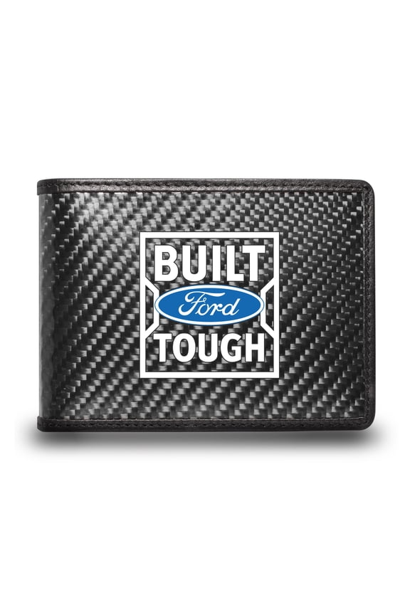 Ford Built-Ford-Tough Black Real Carbon Fiber Leather RFID Block Bi-fold Wallet