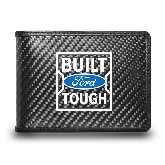 Ford Built-Ford-Tough Black Real Carbon Fiber Leather RFID Block Bi-fold Wallet