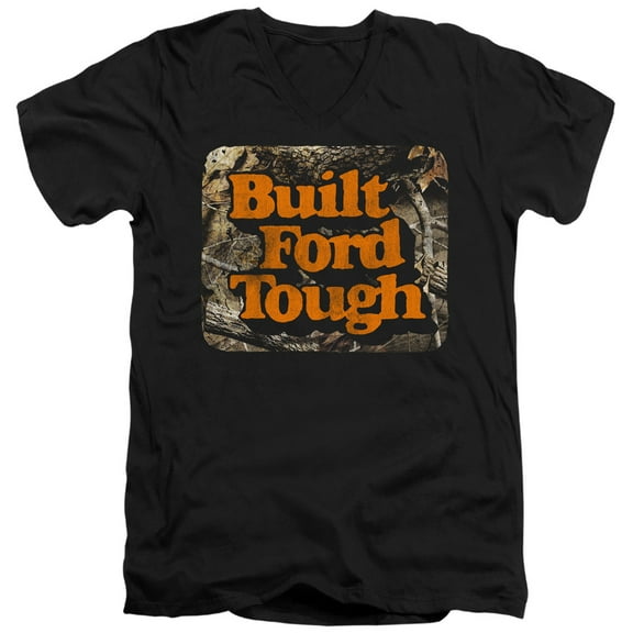 Ford Built Ford Tough Unisex Adult V-Neck T Shirt,Black, Small