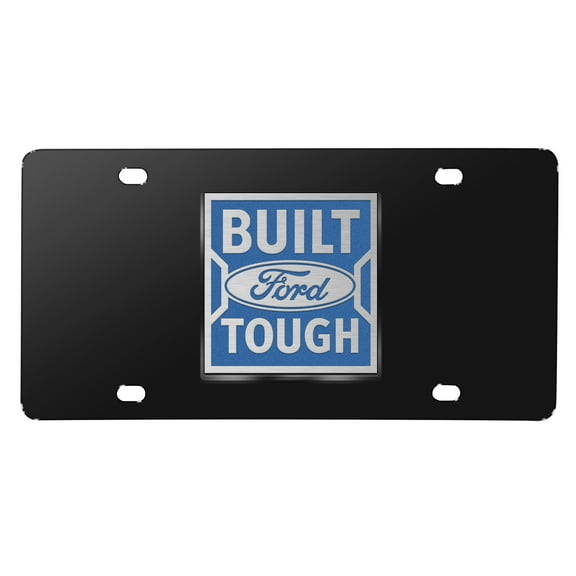 Ford Built Ford Tough in Blue 3D Logo Black Stainless Steel License Plate