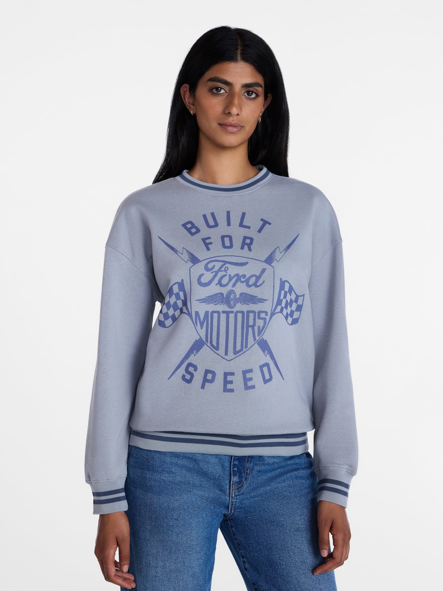 Ford Women's Built for Speed Crewneck Graphic Sweatshirt with Long Sleeves, Sizes XXS-XXL