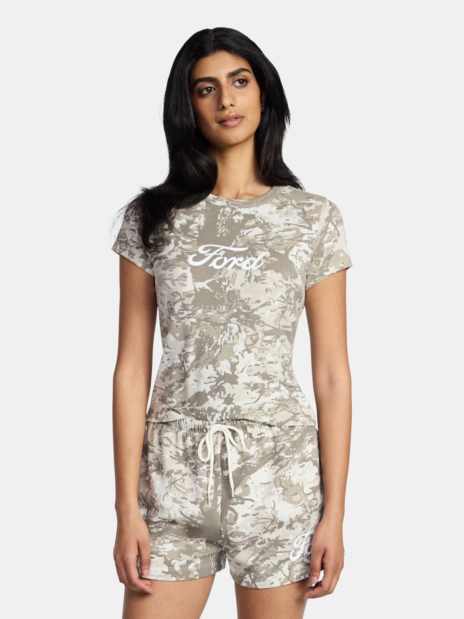 Ford Women's Forest Camo Graphic Tee with Short Sleeves, Sizes XXS-XXL