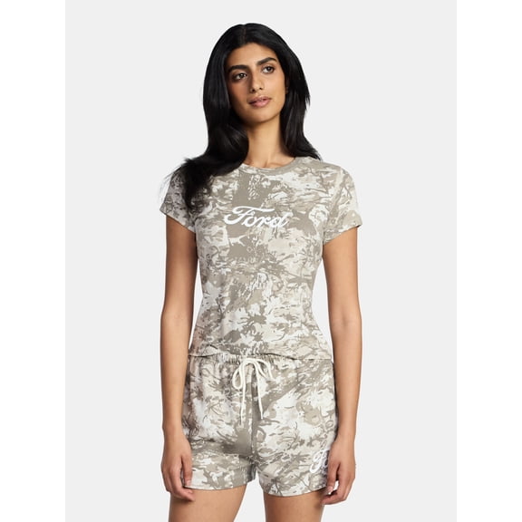Ford Women's Forest Camo Graphic Tee with Short Sleeves, Sizes XXS-XXL