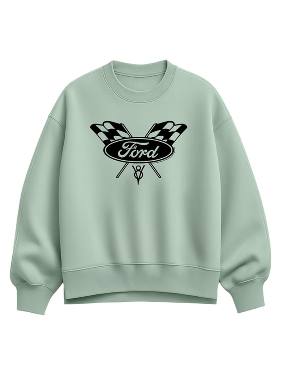 - Checker Flag Logo Women's Oversized Fleece Crew Sweatshirt