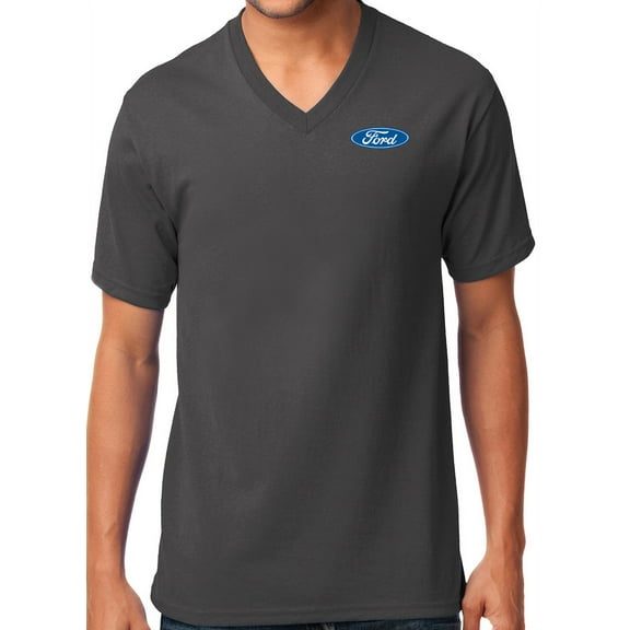 Ford Classic Oval Emblem Logo V-neck Tee Shirt, 2XL Charcoal