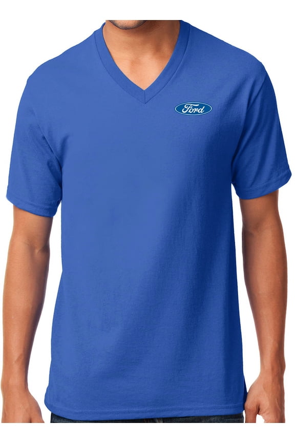 Ford Classic Oval Emblem Logo V-neck Tee Shirt, Medium Royal Blue