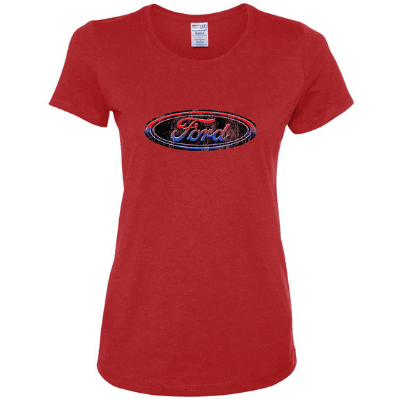 Ford Distressed USA Red White and Blue Tough Logo Cars and Trucks Womens Graphic T-Shirt