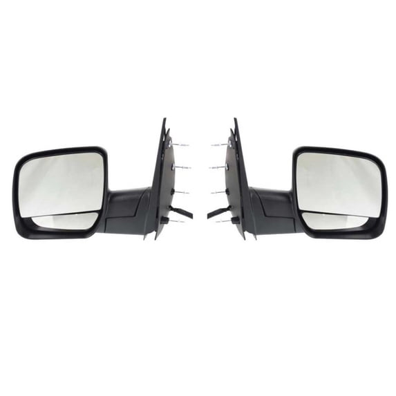 For Ford E-250 Econoline 2002 Door Mirror Driver & Passenger Side Pair | Power Folding | Non-Heated | with Dual Glass & Puddle Lamp | Black Textured | FO1320276, FO1321276 | 2C2Z17683BAB, 2C2Z17682BA