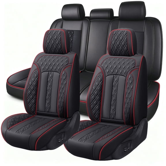 Car Seat Cover for Ford Edge 2014, Black and Red Line Car Seat Covers, Faux Leather Full Set of 5 Seats Retain Seatbelt Port Waterproof, Pet Car Seat Covers