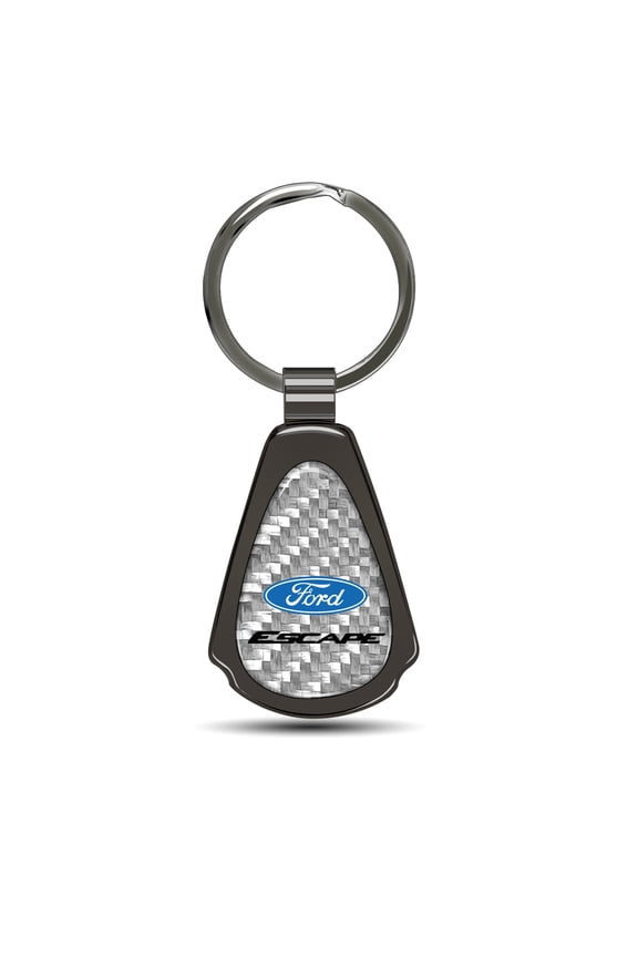 Ford Escape Silver Genuine Carbon Fiber Black Metal Teardrop Key Chain
