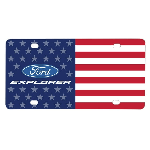 Ford Explorer Logo USA Flag Graphic Special Aluminum Metal License Plate