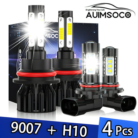 For Ford Explorer Sport Trac 2001 2002 2003 2004 2005 4-Pack 9007 H10 High Low Bulbs Fog Light Combo Led Headlights 8000LM Lights 6000k Kit Bright White Plug-N-Play High Power Lamps