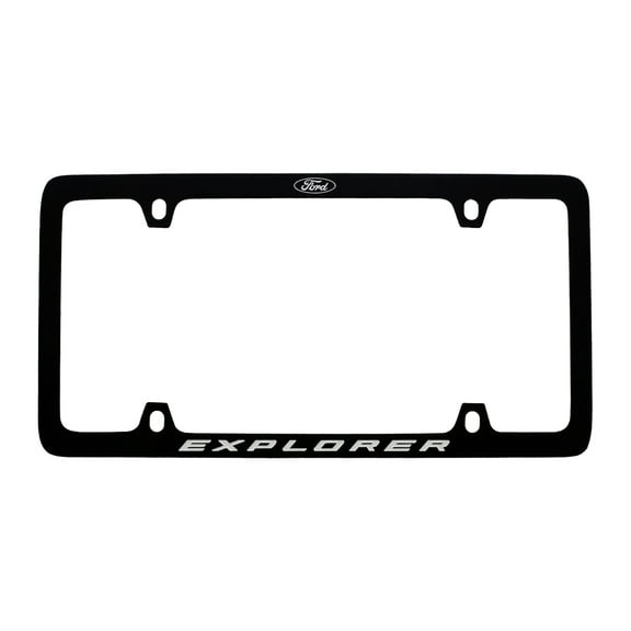 Ford Explorer with Logo Thin Rim Black Powder Coated Zinc Metal License Plate Frame Holder 4 Hole