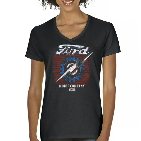 Ford F-100 Lightning Bolt Gear FoMoCo Women's V-Neck T-shirt Vintage Classic Pickup Truck 1953 Iconic Retro Emblem Tee