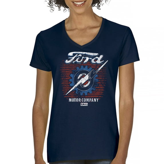 Ford F-100 Lightning Bolt Gear FoMoCo Women's V-Neck T-shirt Vintage Classic Pickup Truck 1953 Iconic Retro Emblem Tee