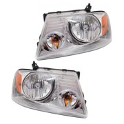 For Ford F-150 2004 05 06 07 2008 Headlight Driver and Passenger Side | Pair w/Chrome Trim | Replacement For FO2502201, FO2503201 | 7L3Z13008GA, 7L3Z13008FA