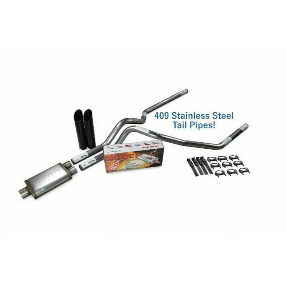 Ford F-150 98-03 2.5" Stainless Dual Exhaust Kit Cherry Bomb Salute BLK Tips