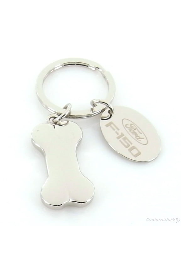 Ford F-150 Dog Bone Shaped Key Chain With Id Tag (Chrome)