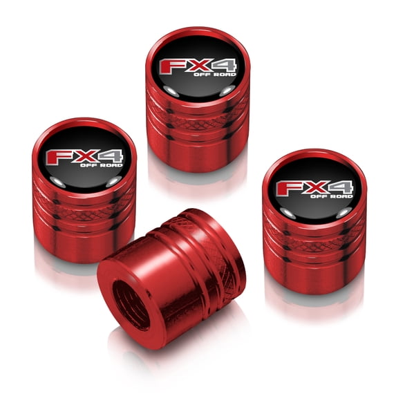 Ford F-150 FX4 Off-Road Black on Red Aluminum Cylinder-Style Tire Valve Stem Caps