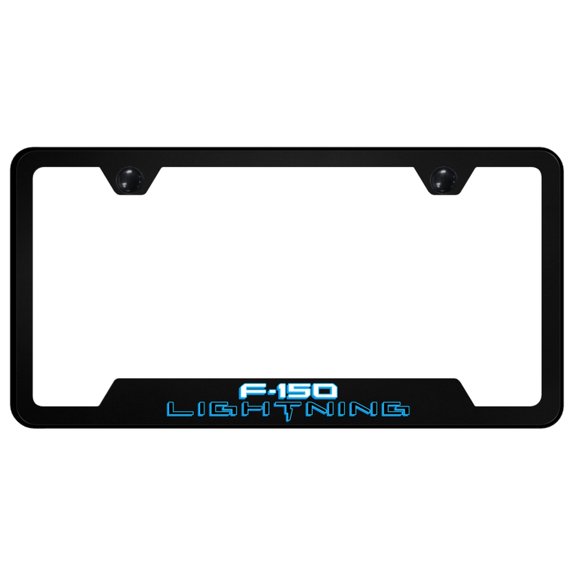 Ford Lightning Notched License Plate Frame Logo on Black Polycarbonate