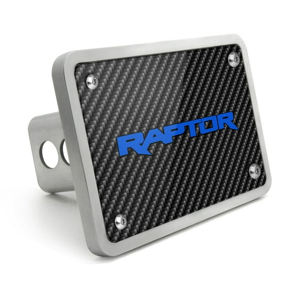 Ford F-150 Raptor 2017 up in Blue Black Carbon Fiber Look Plate Billet Aluminum 2 inch Tow Hitch Cover