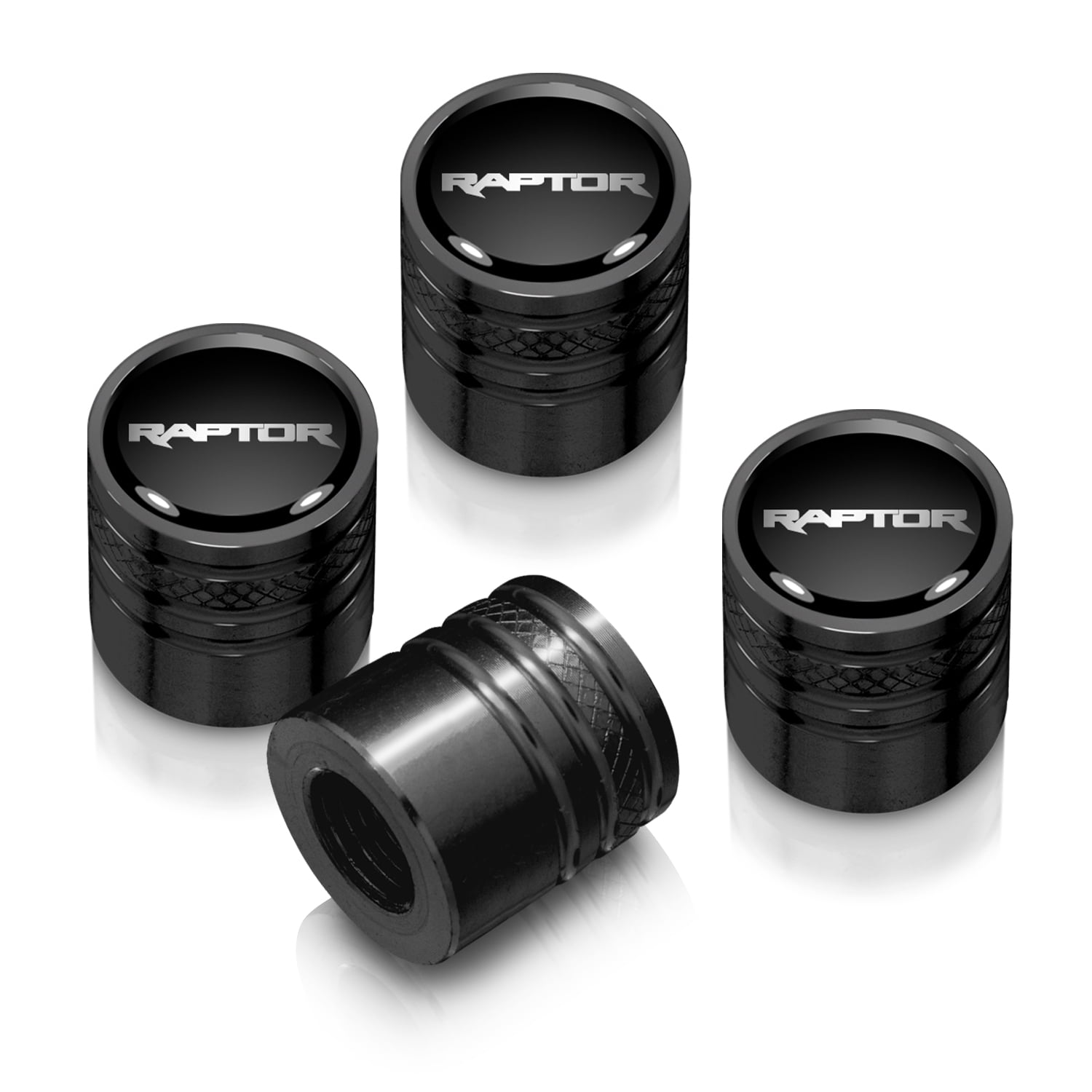 Ford F-150 Raptor Black on Black Aluminum Cylinder-Style Tire Valve Stem Caps