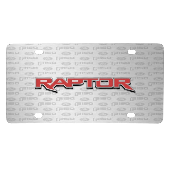 Ford F-150 Raptor in Red 3D Logo on Logo Pattern Brushed Aluminum License Plate