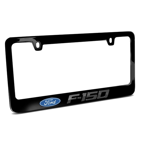Ford F-150 in 3D Dark Gray Letters on Black Metal License Plate Frame