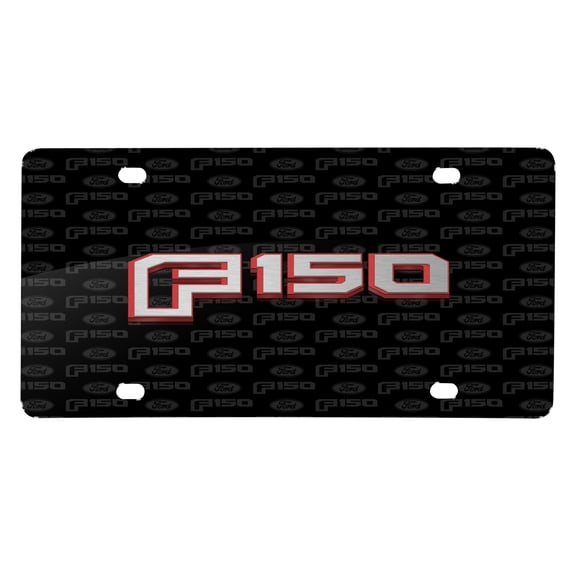 Ford F-150 in Red 2015 up 3D Logo on Logo Pattern Black Aluminum License Plate