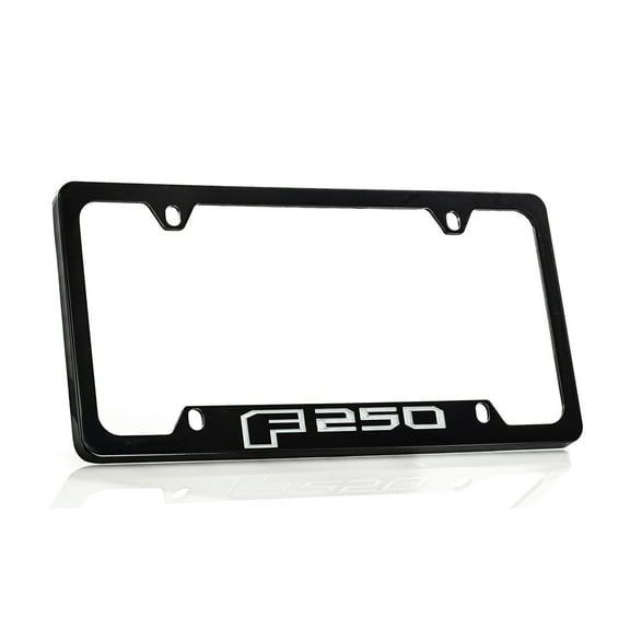 Ford F 250 Black Coated Metal Bottom Engraved License Plate Frame Holder