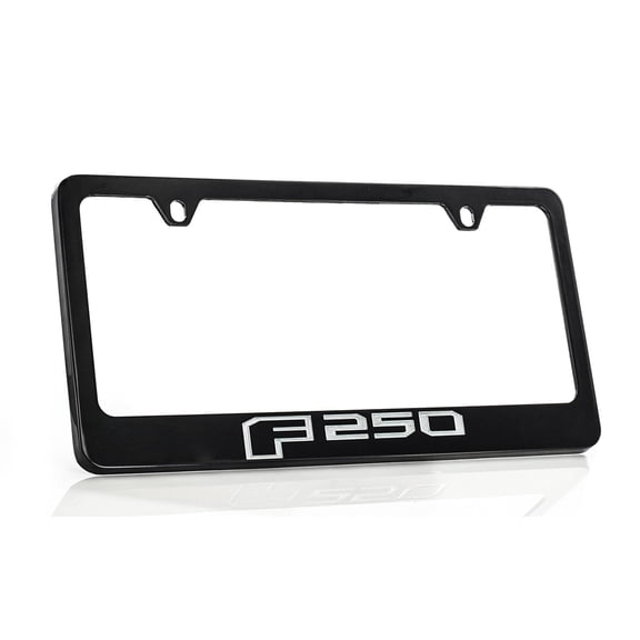 Ford F 250 Black Coated Zinc Metal License Plate Frame Holder Wide Bottom Engraved 2 Hole