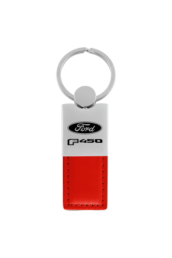 Ford F-450 Logo Red Duo Leather / Chrome Key Chain Fob Official Licensed